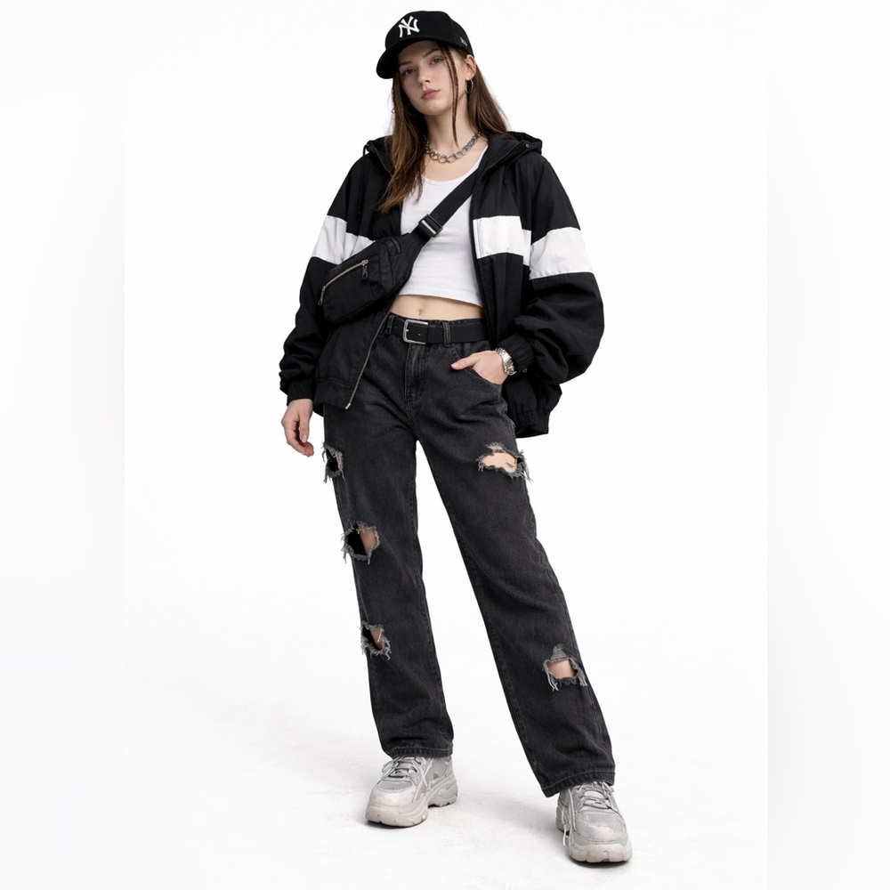 DUDADA Jeans Womens M Black Distressed Y2K Streetwear Grunge Skater Utility Rip